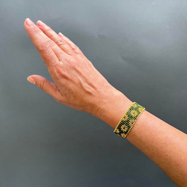 Brazalete Telar Dorado Delgado Rondanas Turquesa T